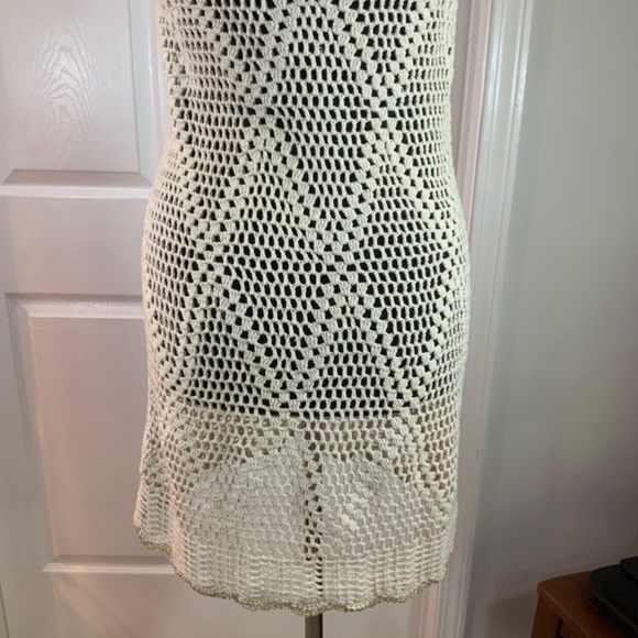 Boston Proper Gold Metallic Crochet Fishnet Ivory Boho Tank Mini Dress Size 2 - Picture 7 of 9